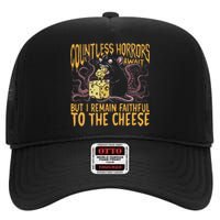 Countless Horrors Await But I Remain Faithful To The Cheese High Crown Mesh Back Trucker Hat