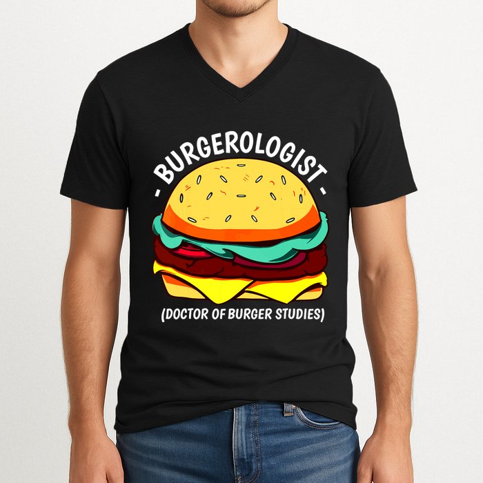 Cool Hamburger Art Minimalist Burger Cheeseburger V-Neck T-Shirt
