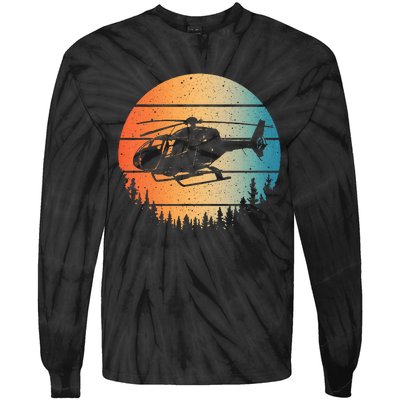 Cute Helicopter Art Aviator Helicopter Pilot Tie-Dye Long Sleeve Shirt