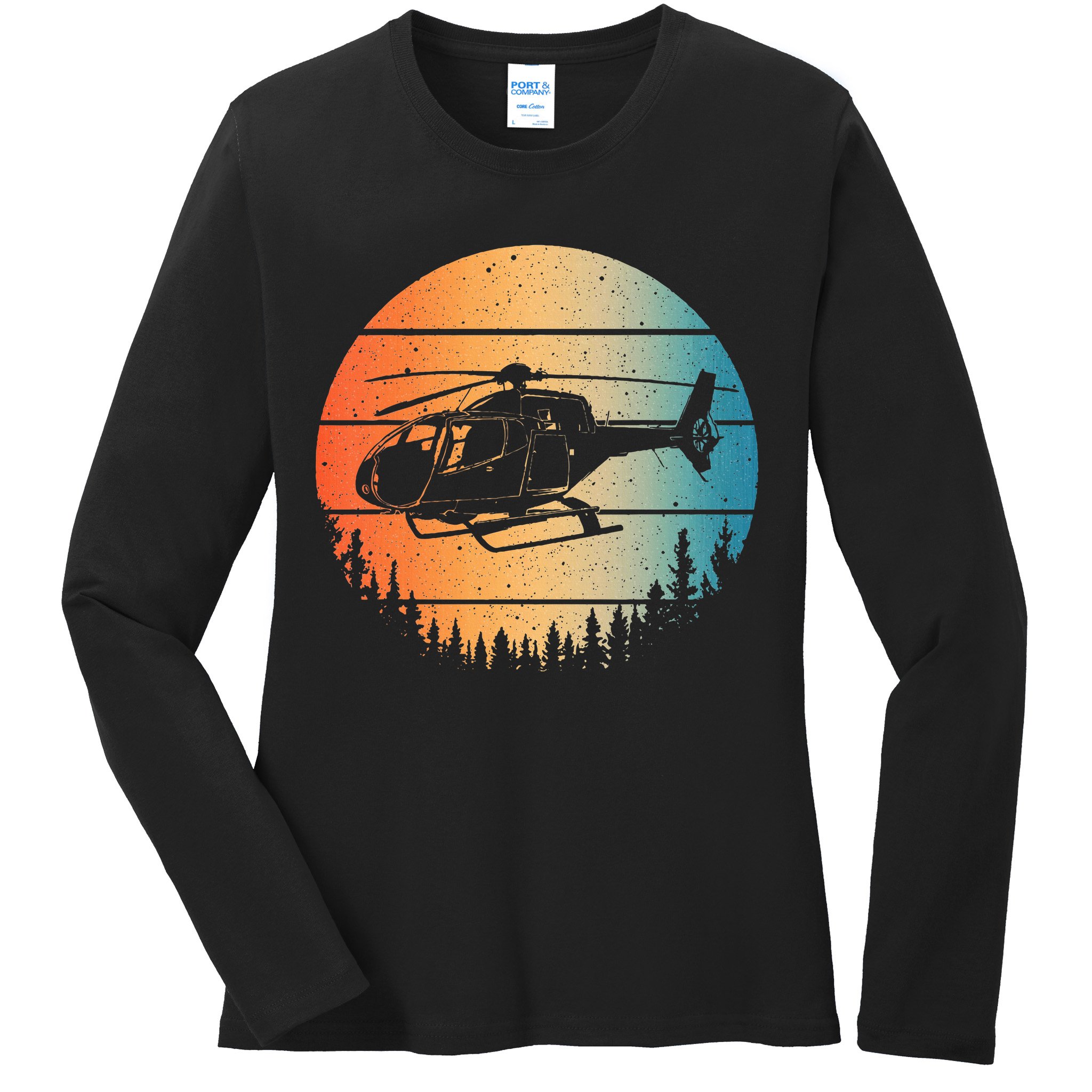 Cute Helicopter Art Aviator Helicopter Pilot Ladies Long Sleeve Shirt