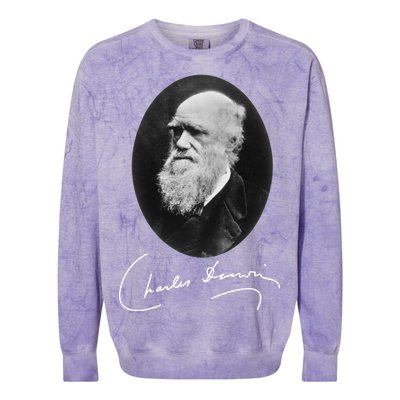 Charles Darwin Portrait Signature Evolution Atheist Science Colorblast Crewneck Sweatshirt