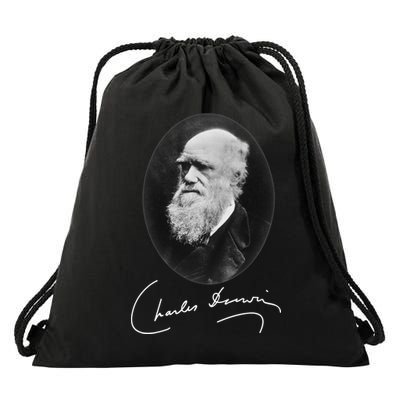 Charles Darwin Portrait Signature Evolution Atheist Science Drawstring Bag