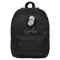 Charles Darwin Portrait Signature Evolution Atheist Science 16 in Basic Backpack