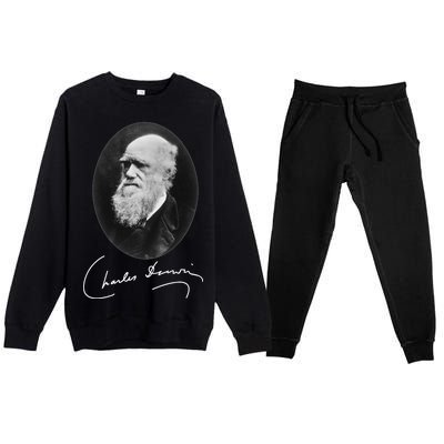 Charles Darwin Portrait Signature Evolution Atheist Science Premium Crewneck Sweatsuit Set