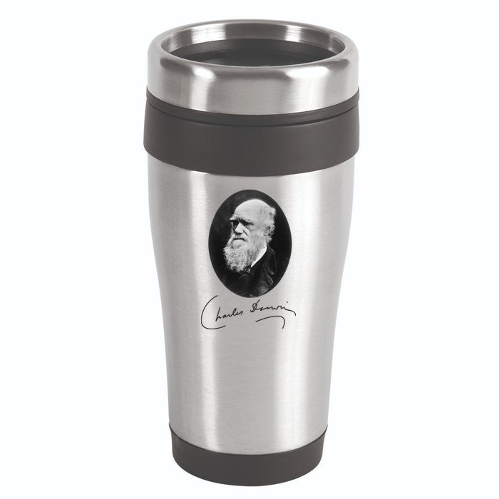 Charles Darwin Portrait Signature Evolution Atheist Science 16oz Travel Tumbler