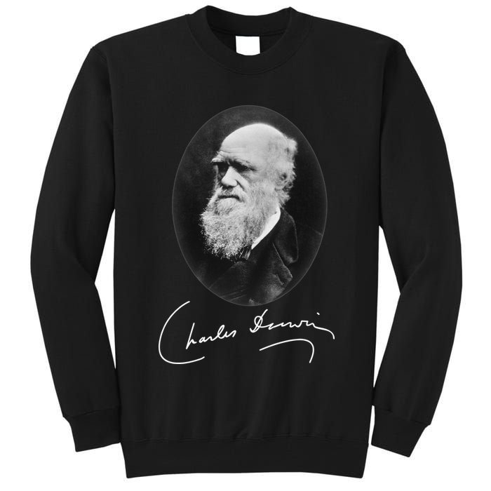 Charles Darwin Portrait Signature Evolution Atheist Science Tall Sweatshirt