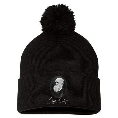 Charles Darwin Portrait Signature Evolution Atheist Science Pom Pom 12in Knit Beanie