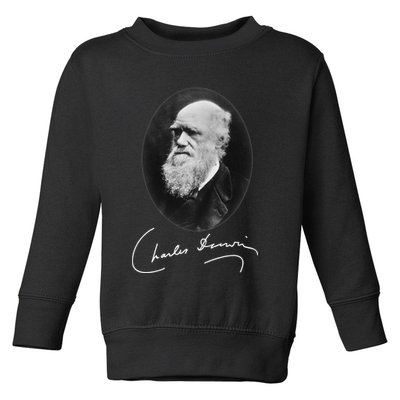 Charles Darwin Portrait Signature Evolution Atheist Science Toddler Sweatshirt