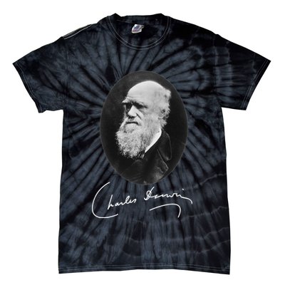 Charles Darwin Portrait Signature Evolution Atheist Science Tie-Dye T-Shirt