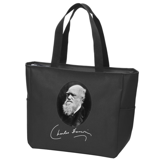 Charles Darwin Portrait Signature Evolution Atheist Science Zip Tote Bag