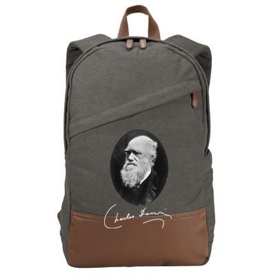 Charles Darwin Portrait Signature Evolution Atheist Science Cotton Canvas Backpack