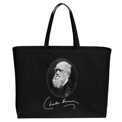 Charles Darwin Portrait Signature Evolution Atheist Science Cotton Canvas Jumbo Tote