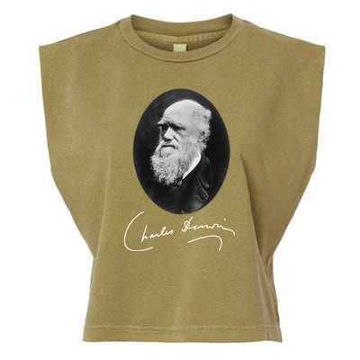 Charles Darwin Portrait Signature Evolution Atheist Science Garment-Dyed Women's Muscle Tee