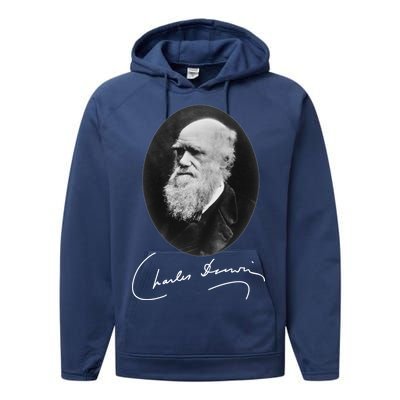 Charles Darwin Portrait Signature Evolution Atheist Science Performance Fleece Hoodie