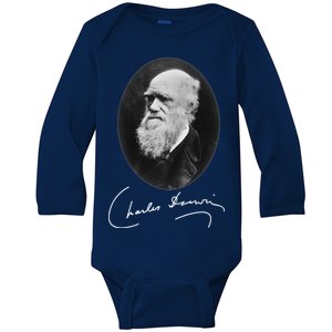 Charles Darwin Portrait Signature Evolution Atheist Science Baby Long Sleeve Bodysuit