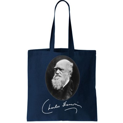 Charles Darwin Portrait Signature Evolution Atheist Science Tote Bag