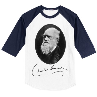 Charles Darwin Portrait Signature Evolution Atheist Science Baseball Sleeve Shirt