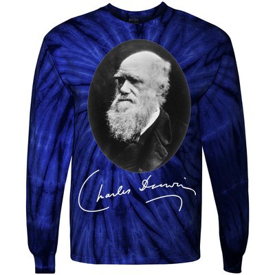 Charles Darwin Portrait Signature Evolution Atheist Science Tie-Dye Long Sleeve Shirt