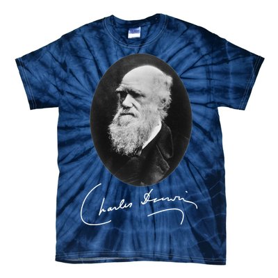 Charles Darwin Portrait Signature Evolution Atheist Science Tie-Dye T-Shirt