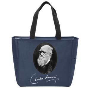 Charles Darwin Portrait Signature Evolution Atheist Science Zip Tote Bag