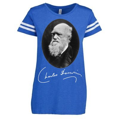 Charles Darwin Portrait Signature Evolution Atheist Science Enza Ladies Jersey Football T-Shirt