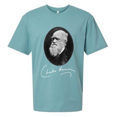 Charles Darwin Portrait Signature Evolution Atheist Science Sueded Cloud Jersey T-Shirt