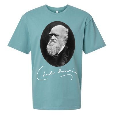 Charles Darwin Portrait Signature Evolution Atheist Science Sueded Cloud Jersey T-Shirt