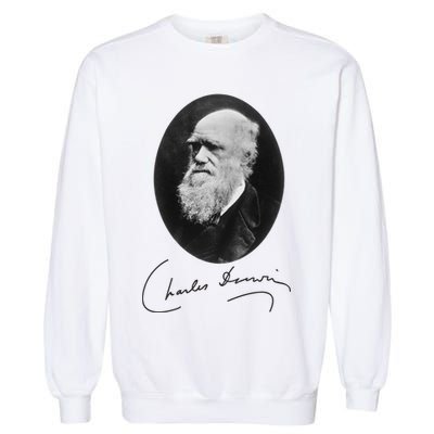 Charles Darwin Portrait Signature Evolution Atheist Science Garment-Dyed Sweatshirt