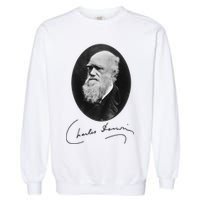 Charles Darwin Portrait Signature Evolution Atheist Science Garment-Dyed Sweatshirt