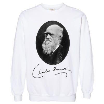 Charles Darwin Portrait Signature Evolution Atheist Science Garment-Dyed Sweatshirt