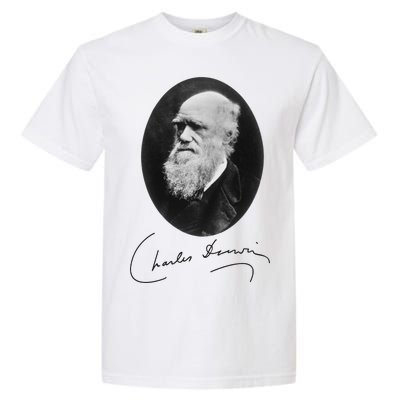 Charles Darwin Portrait Signature Evolution Atheist Science Garment-Dyed Heavyweight T-Shirt