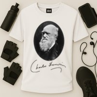 Charles Darwin Portrait Signature Evolution Atheist Science Performance Shirt