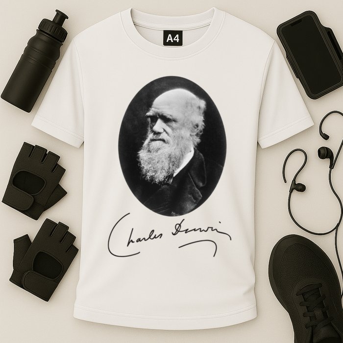 Charles Darwin Portrait Signature Evolution Atheist Science Performance Shirt