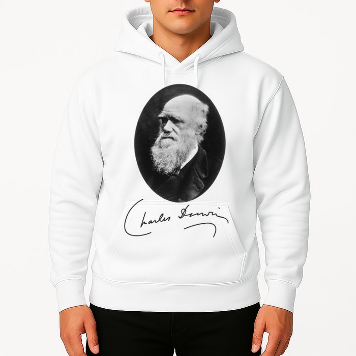 Charles Darwin Portrait Signature Evolution Atheist Science Hoodie