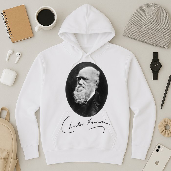 Charles Darwin Portrait Signature Evolution Atheist Science Hoodie
