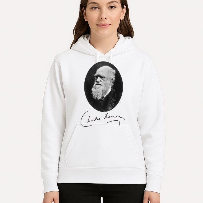 Charles Darwin Portrait Signature Evolution Atheist Science Hoodie