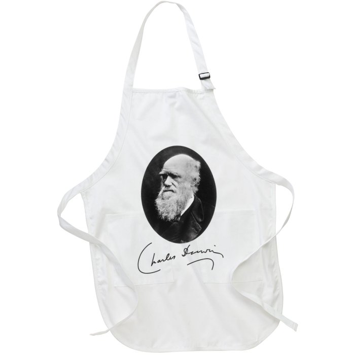 Charles Darwin Portrait Signature Evolution Atheist Science Full-Length Apron With Pockets