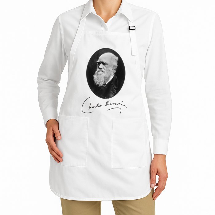 Charles Darwin Portrait Signature Evolution Atheist Science Full-Length Apron With Pockets