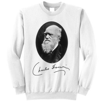 Charles Darwin Portrait Signature Evolution Atheist Science Sweatshirt