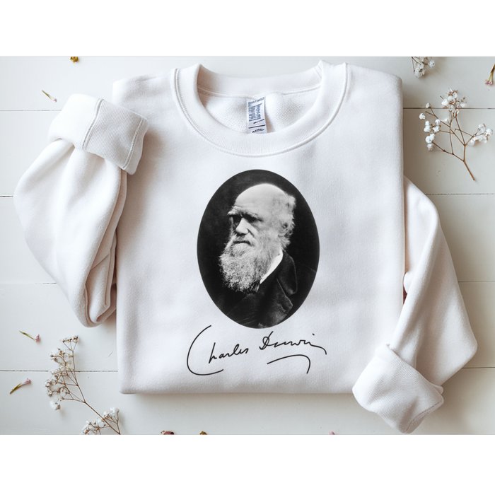 Charles Darwin Portrait Signature Evolution Atheist Science Sweatshirt