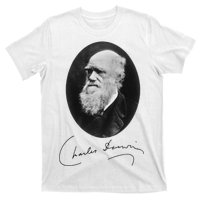 Charles Darwin Portrait Signature Evolution Atheist Science T-Shirt