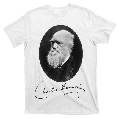 Charles Darwin Portrait Signature Evolution Atheist Science T-Shirt