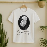 Charles Darwin Portrait Signature Evolution Atheist Science T-Shirt
