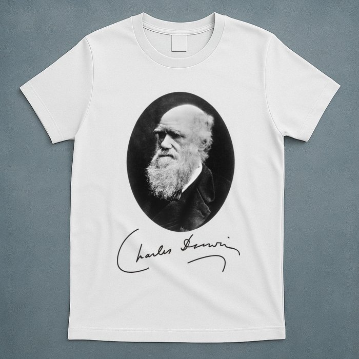 Charles Darwin Portrait Signature Evolution Atheist Science T-Shirt