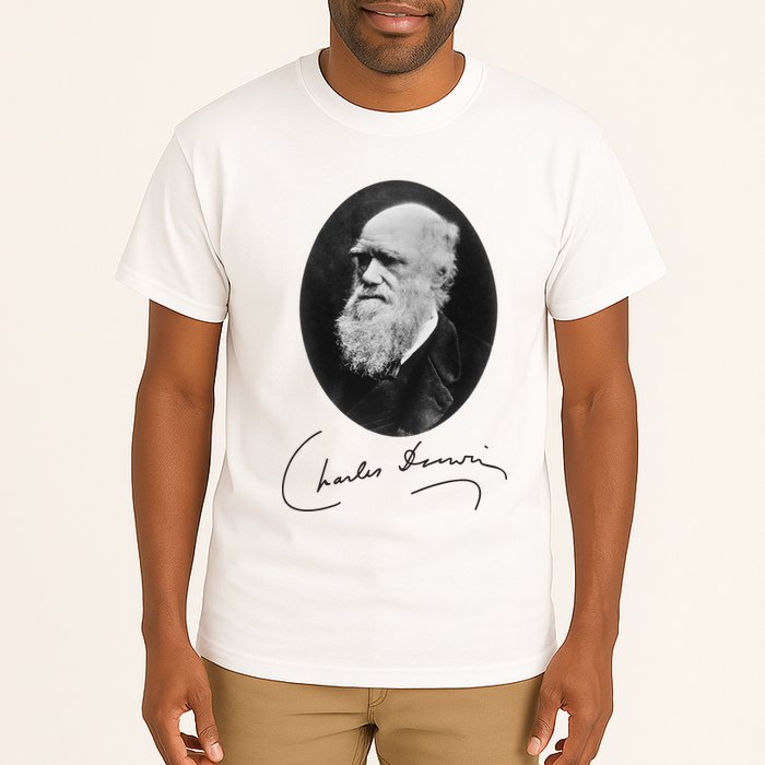 Charles Darwin Portrait Signature Evolution Atheist Science Tall T-Shirt
