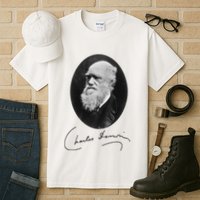 Charles Darwin Portrait Signature Evolution Atheist Science Tall T-Shirt