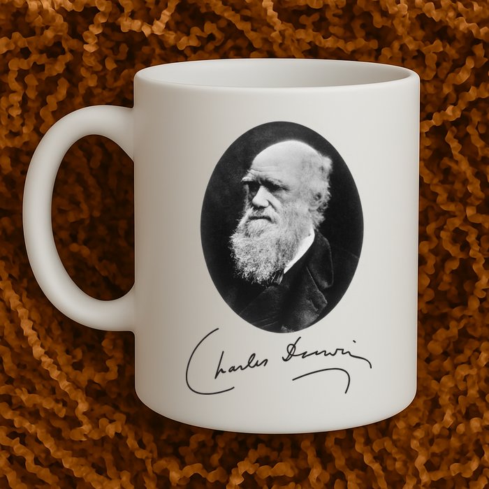 Charles Darwin Portrait Signature Evolution Atheist Science Mug