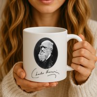 Charles Darwin Portrait Signature Evolution Atheist Science Mug