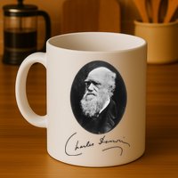 Charles Darwin Portrait Signature Evolution Atheist Science Mug