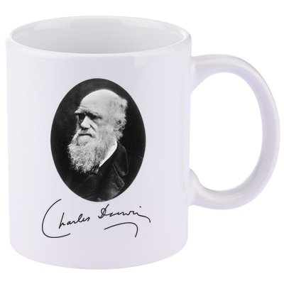 Charles Darwin Portrait Signature Evolution Atheist Science 11oz C Handle Ceramic Mug